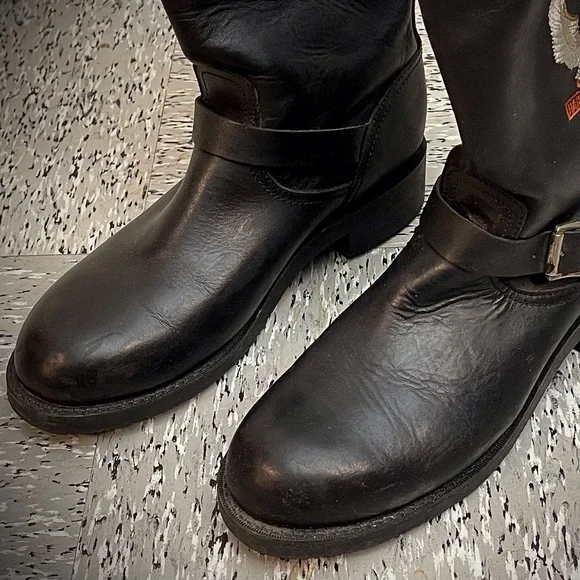 Men’s Harley Davidson Black Leather Motorcycle Biker Boots Moto Buckle - Picture 4 of 6